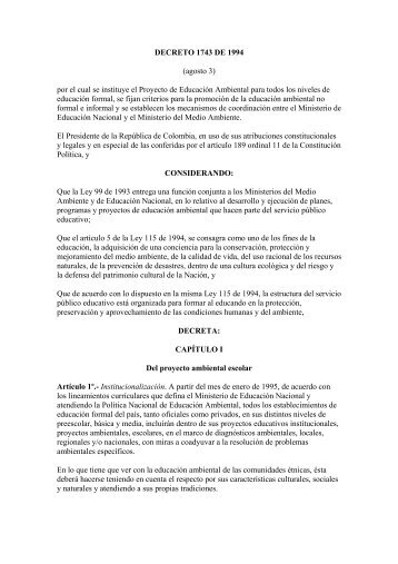 DECRETO 1743 DE 1994 (agosto 3) por el cual se instituye el ...