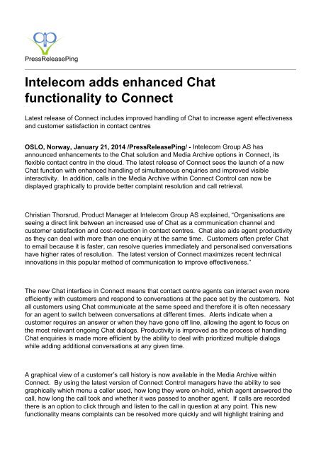 Intelecom adds enhanced Chat functionality to Connect