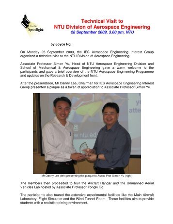 Technical Visit to NTU Division of Aerospace Engineering