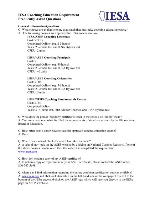 IESA Coaching Education Requirement Frequently Asked Questions
