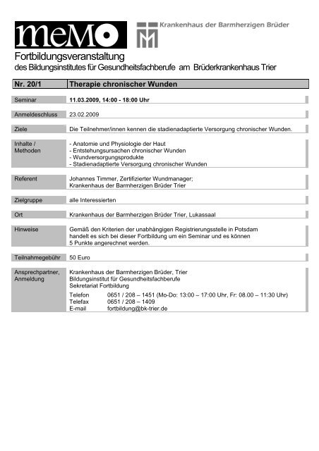 Fortbildungsveranstaltung - Brüderkrankenhaus Trier