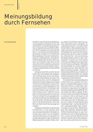 G. Hallenberger: "Meinungsbildung durch Fernsehen" - FSF