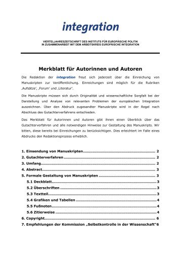 Merkblatt fÃ¼r Autorinnen und Autoren der integration - Institut fÃ¼r ...