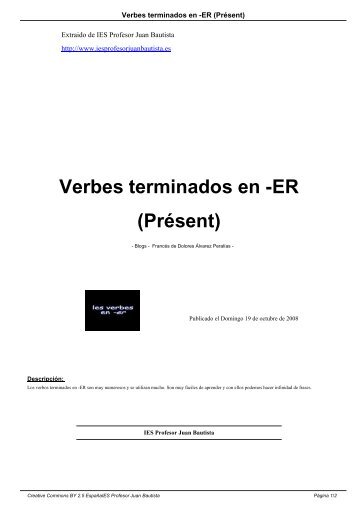 Verbes terminados en -ER (PrÃ©sent) - IES Profesor Juan Bautista