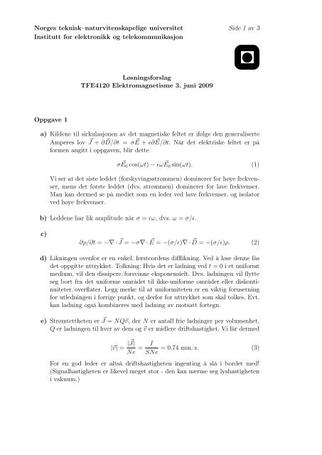 Løsning - Institutt for elektronikk og telekommunikasjon