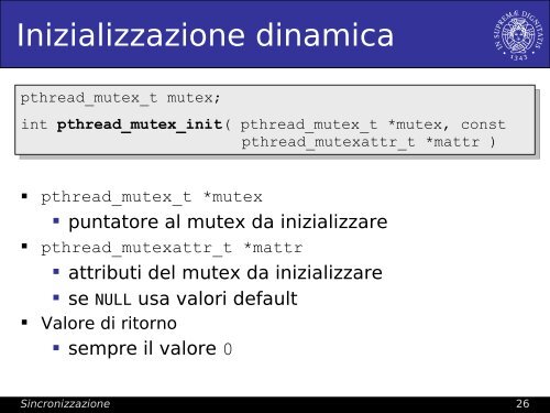 Sincronizzazione (join, mutex, condition), semaphore - Lucidi