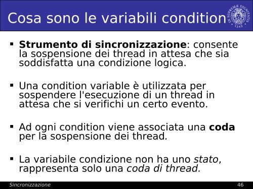 Sincronizzazione (join, mutex, condition), semaphore - Lucidi