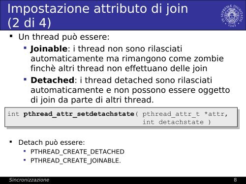 Sincronizzazione (join, mutex, condition), semaphore - Lucidi
