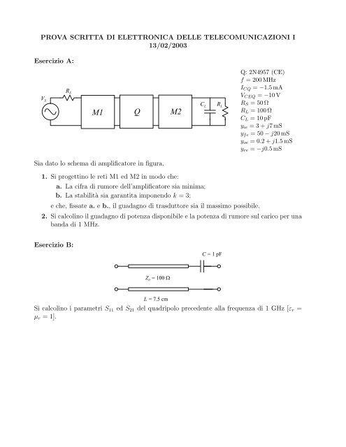 Soluzione del testo di Elettronica delle Telecomunicazioni I del 13 ...