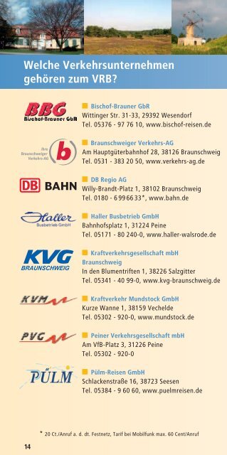 FahrpreisÃ¼bersicht Verbundtarif Region Braunschweig ab 01.02.2014