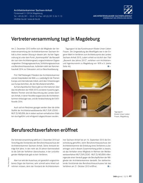 Regionalausgabe 12/2013 (PDF - Architektenkammer Sachsen-Anhalt
