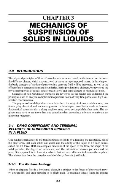 CHAPTER 3 MECHANICS OF SUSPENSION OF SOLIDS IN LIQUIDS