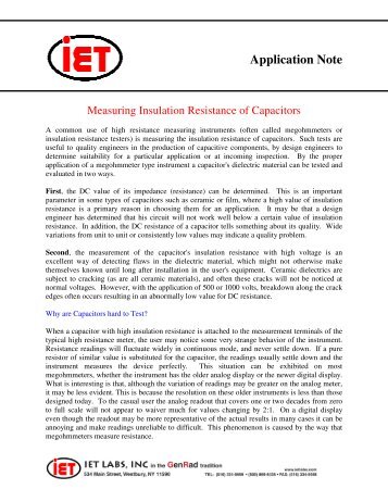 Measuring Insulation Resistance of Capacitors - IET Labs, Inc.