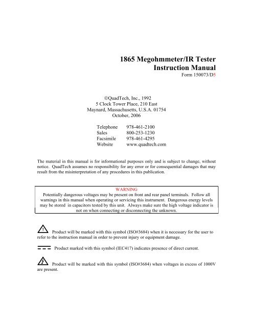 1865 Megohmmeter/IR Tester Instruction Manual - IET Labs, Inc.