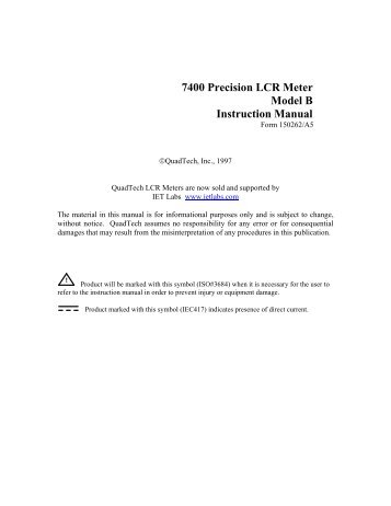 QuadTech 7400 Precision LCR Meter Instruction ... - IET Labs, Inc.