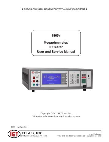 1865+ Megaohmmeter/ IR Tester User and Service ... - IET Labs, Inc.
