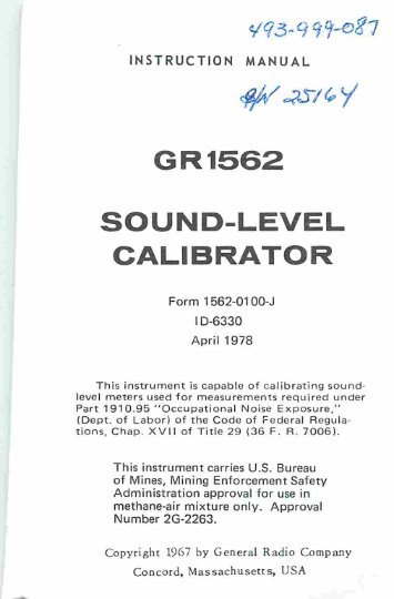 GR 1562 Sound Calibrator Manual - IET Labs, Inc.