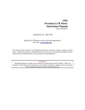 1920 Precision LCR Meter Instruction Manual - IET Labs, Inc.