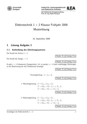 Musterlösung Frühjahr 2009 - Institut für Elektrische ...