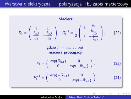 (TE, TM) przez warstwÄ dielektrycznÄ. Formalizm ... - Instytut Fizyki