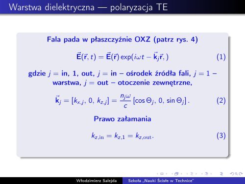 (TE, TM) przez warstwÄ dielektrycznÄ. Formalizm ... - Instytut Fizyki