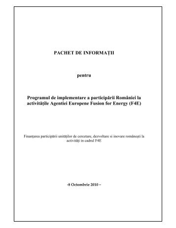 Pachet de informatii F4E-RO - partea III - Documente raportare - IFA