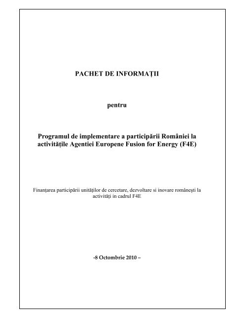 Pachet de informatii F4E-RO - partea III - Documente raportare - IFA
