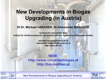 New Developments in Biogas Upgrading (in Austria) - IFA-Tulln
