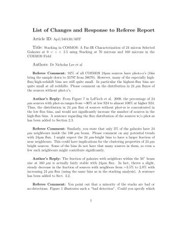 List of Changes and Response to Referee Report