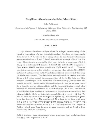 Beryllium Abundances in Solar Mass Stars