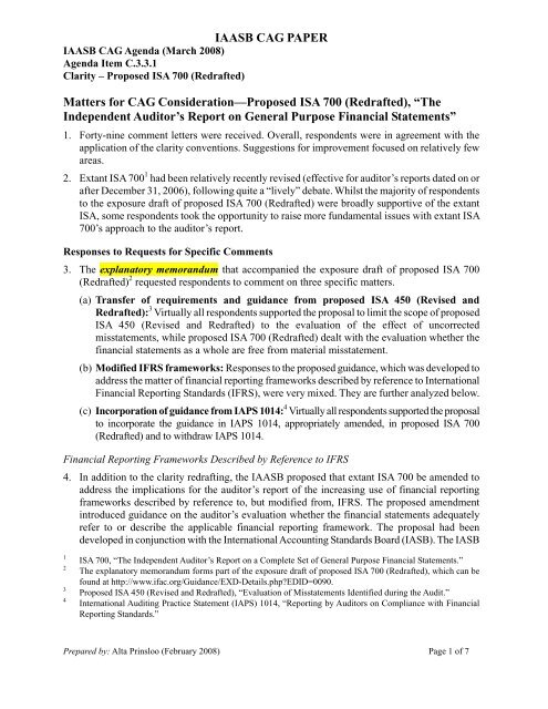 ISA 700 Redrafted - IFAC