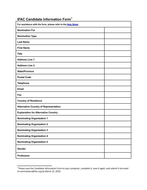 IFAC Candidate Information Form