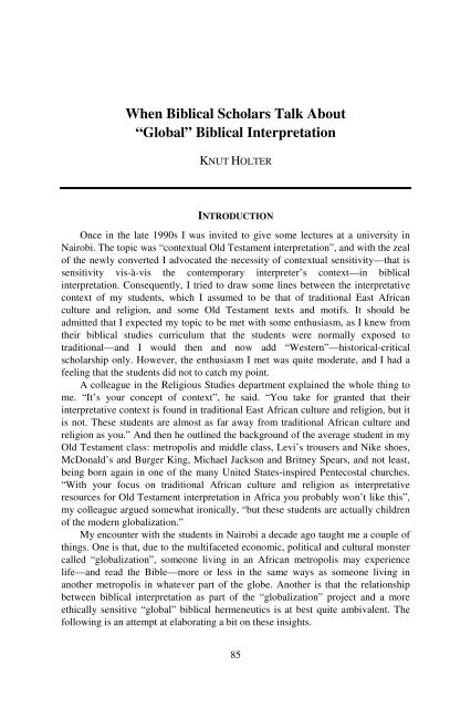 Global Hermeneutics? - International Voices in Biblical Studies ...