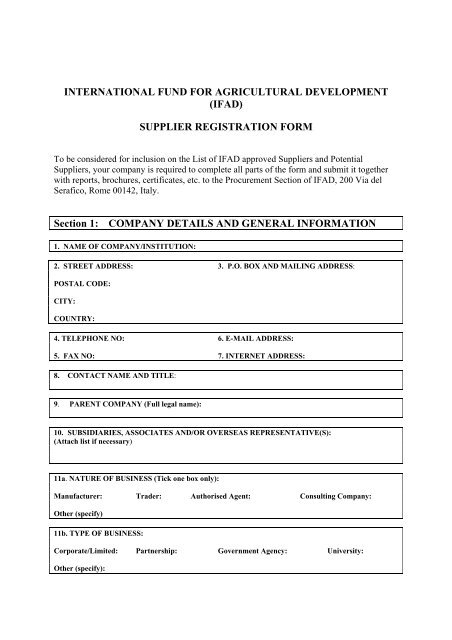 Supplier Registration Form Ifad