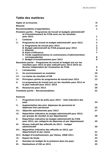 Pour: Approbation Programme de travail et budgets ... - IFAD