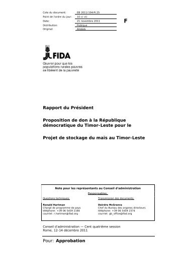 Pour: Approbation Rapport du PrÃ©sident Proposition de don Ã  ... - IFAD
