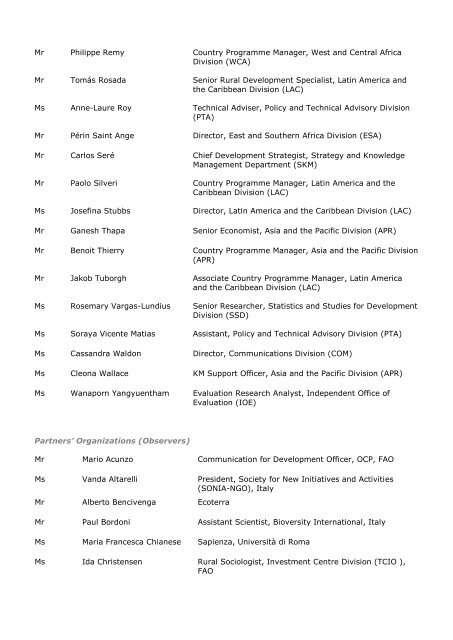 Tentative list of Participants â€“ Workshop Establishing a ... - IFAD