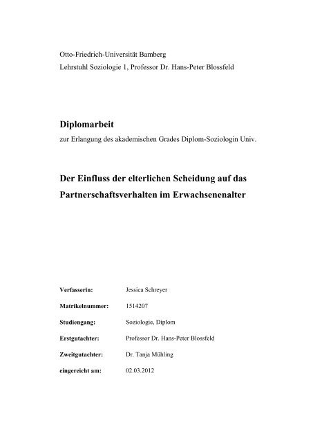 Diplomarbeit Der Einfluss der elterlichen Scheidung auf das ... - ifb