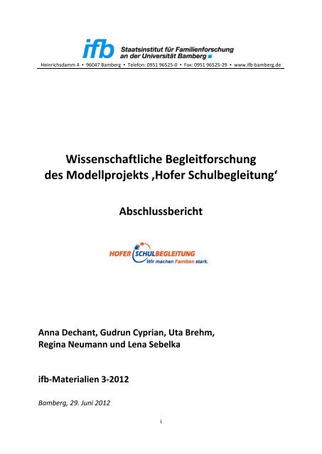 Wissenschaftliche Begleitforschung des Modellprojekts âHofer ... - ifb