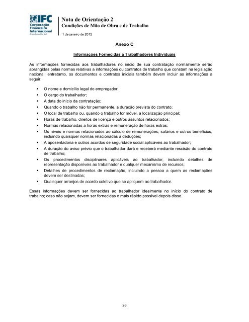 Notas de OrientaÃ§Ã£o da CorporaÃ§Ã£o Financeira Internacional: - IFC