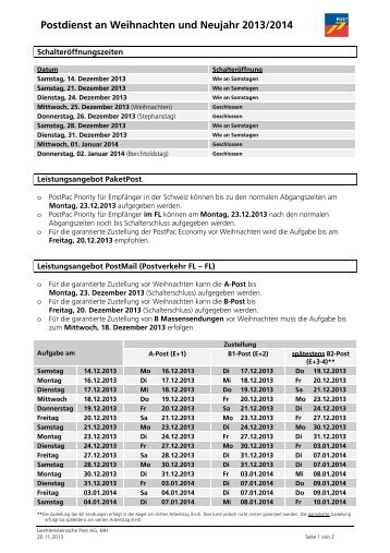 Postdienst an Weihnachten und Neujahr 2013/2014