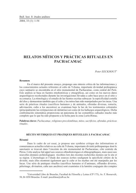 relatos mÃ­ticos y prÃ¡cticas rituales en pachacamac - Instituto FrancÃ©s ...