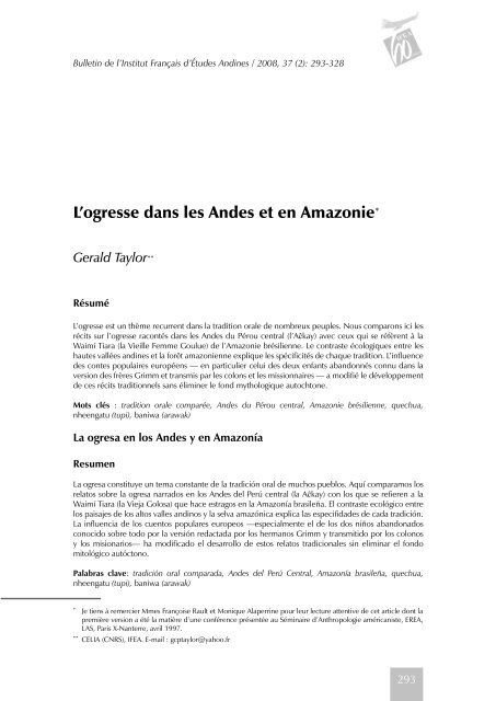 L'ogresse dans les Andes et en Amazonie* - Instituto francÃ©s de ...