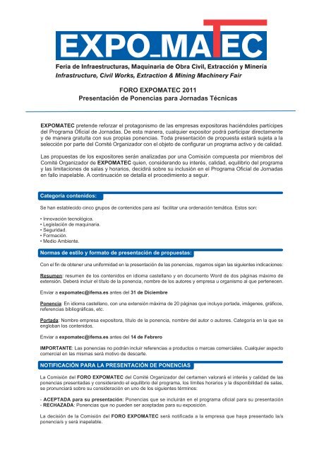 FORO EXPOMATEC 2011 PresentaciÃ³n de Ponencias para ... - Ifema