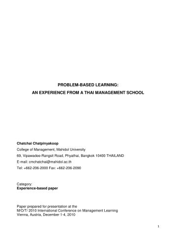 PROBLEM-BASED LEARNING: AN EXPERIENCE FROM A THAI ...