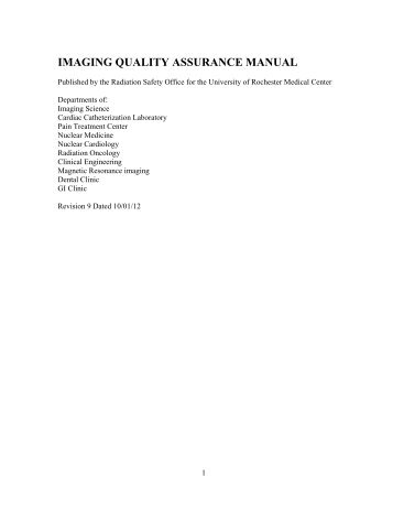 IMAGING QUALITY ASSURANCE MANUAL - Extranet - University of ...