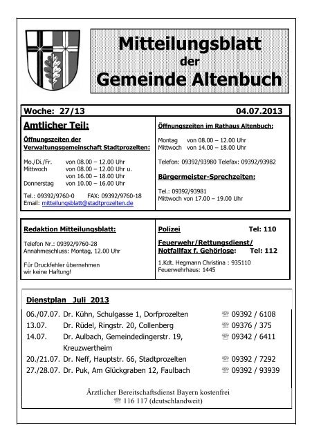 DIENSTPLAN FÃœR JUNI 1998: - Altenbuch