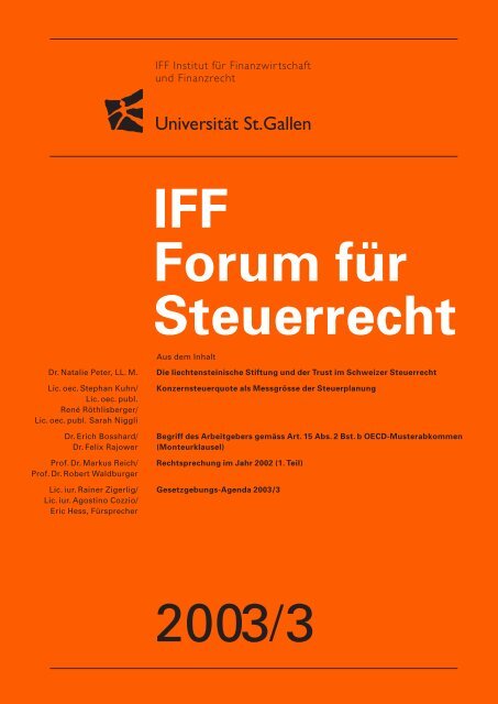 2003/3 IFF Forum fÃ¼r Steuerrecht - IFF - UniversitÃ¤t St.Gallen