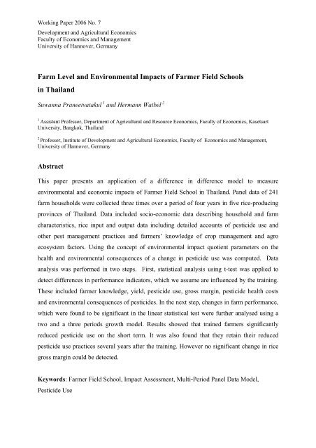Farm Level and Environmental Impacts of Farmer Field Schools in ...