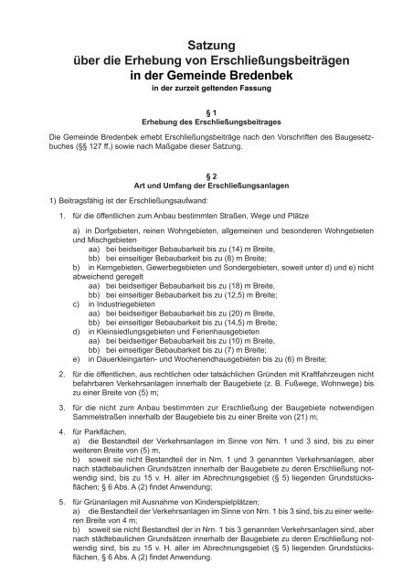 Satzung über die Erhebung von ... - Gemeinde Bredenbek